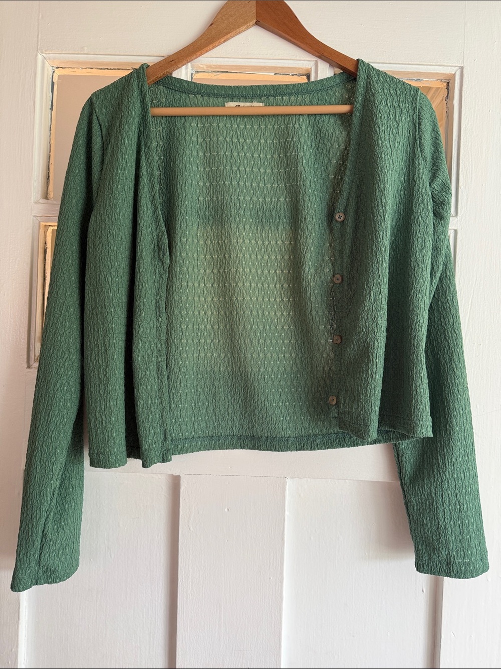 Madewell Textured Green Button-Front Lightweight Cardigan